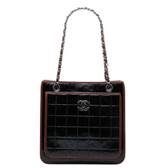 シャネル チョコバー ココマーク チェーン トートバッグ ブラック ブラウン レザー エナメル レディース CHANEL 【中古】