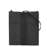 エルメス エールライン 斜め掛け ショルダーバッグ ポシェット ブラック グレー キャンバス レディース HERMES 【中古】