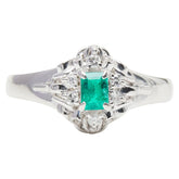 Pt900 プラチナ エメラルド0.22ct ダイヤ0.08ct リング 指輪 レディース 11.5号 【中古】