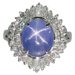 Pt900 プラチナ スターサファイア5.14ct ダイヤ0.95ct リング 指輪 レディース 11号 【中古】