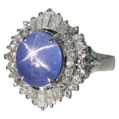 Pt900 プラチナ スターサファイア5.14ct ダイヤ0.95ct リング 指輪 レディース 11号 【中古】