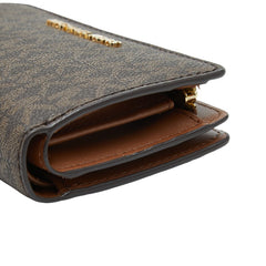 マイケルコース MKシグネチャー JET SET TRAVEL ビルフォールド コンパクト ウォレット ミディアム 二つ折り財布 ブラウン PVC レディース Michael Kors 【中古】