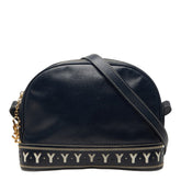 サンローラン ヴィンテージ Yカット アウト ショルダーバッグ ネイビー レザー レディース SAINT LAURENT 中古