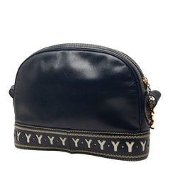 サンローラン ヴィンテージ Yカット アウト ショルダーバッグ ネイビー レザー レディース SAINT LAURENT 【中古】