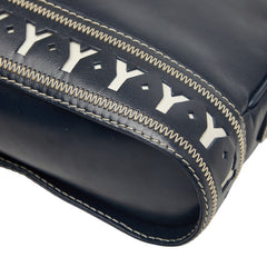 サンローラン ヴィンテージ Yカット アウト ショルダーバッグ ネイビー レザー レディース SAINT LAURENT 【中古】