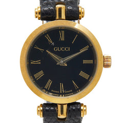 グッチ ベルト(社外品) 腕時計 クオーツ ブラック文字盤 ステンレススチール レザー レディース GUCCI 【中古】