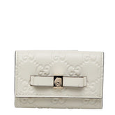 グッチ グッチシマ リボン キーケース 6連 388682 ホワイト レザー レディース GUCCI 【中古】
