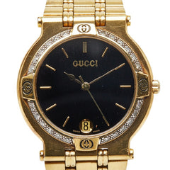 グッチ インターロッキングG ダイヤベゼル 腕時計 9200M クオーツ ブラック文字盤 ステンレススチール レディース GUCCI 【中古】