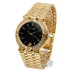 グッチ インターロッキングG ダイヤベゼル 腕時計 9200M クオーツ ブラック文字盤 ステンレススチール レディース GUCCI 【中古】
