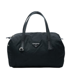 プラダ 三角ロゴプレート ハンドバッグ ブラック ナイロン レザー レディース PRADA 【中古】