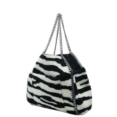ステラマッカートニー ゼブラ ファラベラ チェーン ショルダーバッグ トートバッグ ホワイト ブラック ボア レディース Stella McCartney 中古