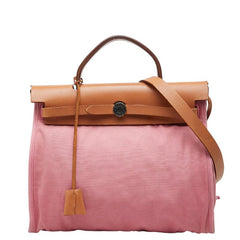 エルメス エールバッグジップPM ハンドバッグ ショルダーバッグ 2WAY ピンク ブラウン キャンバス レザー レディース HERMES 【中古】