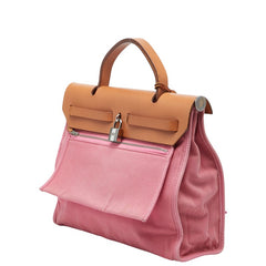 エルメス エールバッグジップPM ハンドバッグ ショルダーバッグ 2WAY ピンク ブラウン キャンバス レザー レディース HERMES 【中古】