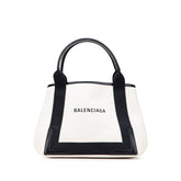 バレンシアガ ネイビーカバス S ハンドバッグ トートバッグ 339933 アイボリー ブラック レザー キャンバス レディース BALENCIAGA 【中古】