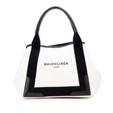 バレンシアガ ネイビー カバスS トートバッグ 339933 アイボリー ブラック キャンバス レザー レディース BALENCIAGA 【中古】