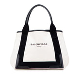 バレンシアガ ネイビーカバスS ハンドバッグ トートバッグ 339933 アイボリー ブラック キャンバス レザー レディース BALENCIAGA 【中古】