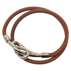 エルメス ジャンボ ブレスレット チョーカー シルバー ブラウン メタル レザー レディース HERMES 【中古】