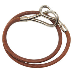 エルメス ジャンボ ブレスレット チョーカー シルバー ブラウン メタル レザー レディース HERMES 【中古】