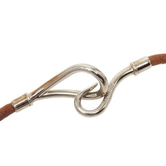 エルメス ジャンボ ブレスレット チョーカー シルバー ブラウン メタル レザー レディース HERMES 【中古】