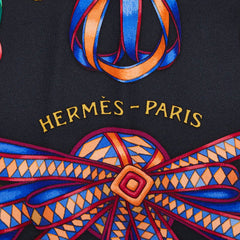 エルメス カレ90 LES RUBANS DU CHEVAL 馬のリボン飾り スカーフ ブラック マルチカラー シルク レディース HERMES 【中古】