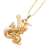 K18YG イエローゴールド ダイヤ0.05ct ルビー0.008ct ドラゴンモチーフ ペンダント ネックレス レディース 【中古】
