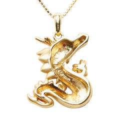 K18YG イエローゴールド ダイヤ0.05ct ルビー0.008ct ドラゴンモチーフ ペンダント ネックレス レディース 【中古】