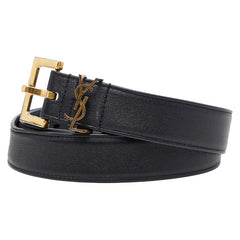 サンローラン YSLロゴ ベルト ブラック レザー レディース SAINT LAURENT 【中古】