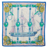 エルメス カレ90 Tribord 帆船 スカーフ ブルー ピンク マルチカラー シルク レディース HERMES 【中古】