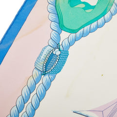 エルメス カレ90 Tribord 帆船 スカーフ ブルー ピンク マルチカラー シルク レディース HERMES 【中古】