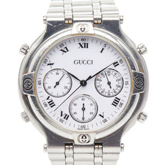 グッチ クロノグラフ 腕時計 9300 クオーツ ホワイト文字盤 ステンレススチール メンズ GUCCI 【中古】