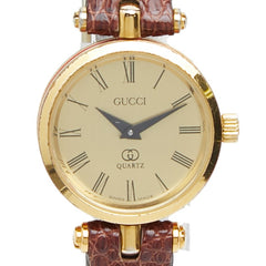 グッチ シェリーライン 腕時計 クオーツ ゴールド文字盤 メッキ レザー レディース GUCCI 【中古】