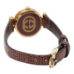 グッチ シェリーライン 腕時計 クオーツ ゴールド文字盤 メッキ レザー レディース GUCCI 【中古】