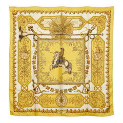 エルメス カレ90 LVDOVICVS MAGNVS 白い馬に跨ったルイ14世 スカーフ イエロー シルク レディース HERMES 【中古】
