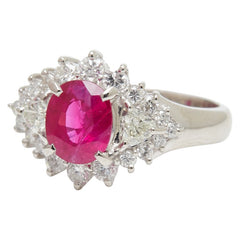 Pt900 プラチナ ルビー1.24ct ダイヤ0.73ct フラワーモチーフ リング 指輪 レディース 10.5号 【中古】