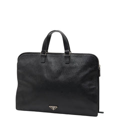 プラダ 三角ロゴプレート ビジネスバッグ ブリーフケース ブラック レザー メンズ PRADA 【中古】