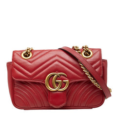 グッチ GGマーモント キルティング チェーン ショルダーバッグ 446744 レッド レザー レディース GUCCI 【中古】