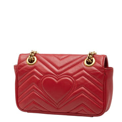 グッチ GGマーモント キルティング チェーン ショルダーバッグ 446744 レッド レザー レディース GUCCI 【中古】