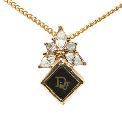 ディオール スクエア ロゴ ペンダント ネックレス ゴールド ブラック メッキ ラインストーン レディース Dior 【中古】