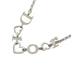 ディオール ロゴ ハート チェーン ネックレス シルバー メタル ラインストーン レディース Dior 【中古】
