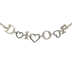 ディオール ロゴ ハート チェーン ネックレス シルバー メタル ラインストーン レディース Dior 【中古】