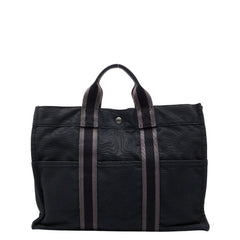 エルメス フールトゥ トートMM ハンドバッグ トートバッグ ブラック グレー キャンバス レディース HERMES 【中古】