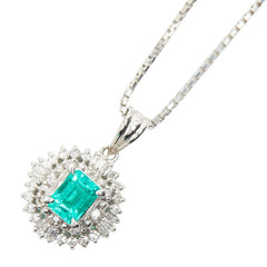 Pt900 プラチナ Pt850 プラチナ エメラルド0.52ct ダイヤ0.28ct ペンダント ネックレス レディース 【中古】