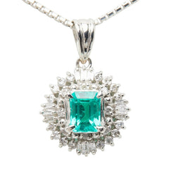 Pt900 プラチナ Pt850 プラチナ エメラルド0.52ct ダイヤ0.28ct ペンダント ネックレス レディース 【中古】