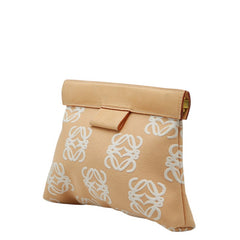 ロエベ アナグラム クラッチバッグ ベージュ キャンバス レザー レディース LOEWE 【中古】