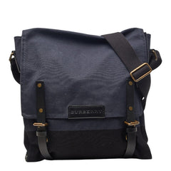 バーバリー ショルダーバッグ メッセンジャーバッグ ネイビー ブラック キャンバス レザー レディース BURBERRY 【中古】