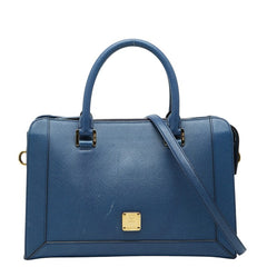 エム シー エム ロゴ ハンドバッグ ショルダーバッグ 2WAY ブルー PVC レザー レディース MCM 【中古】