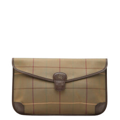 バーバリー チェック クラッチバッグ セカンドバッグ カーキ マルチカラー キャンバス レザー レディース BURBERRY 【中古】
