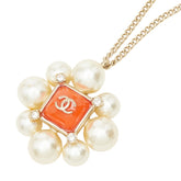 シャネル ココマーク ラインストーン ネックレス ゴールド オレンジ メッキ フェイクパール レディース CHANEL 中古