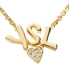 サンローラン YSLロゴ ハート モチーフ ネックレス ゴールド メッキ ラインストーン レディース SAINT LAURENT 【中古】