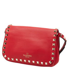 ヴァレンティノ ロックスタッズ 斜め掛け ショルダーバッグ レッド ゴールド レザー レディース VALENTINO 【中古】